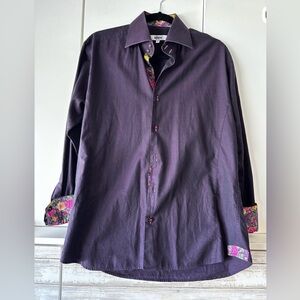 XOOS Purple Floral Contrast Button Down Shirt Size 3 100% Cotton